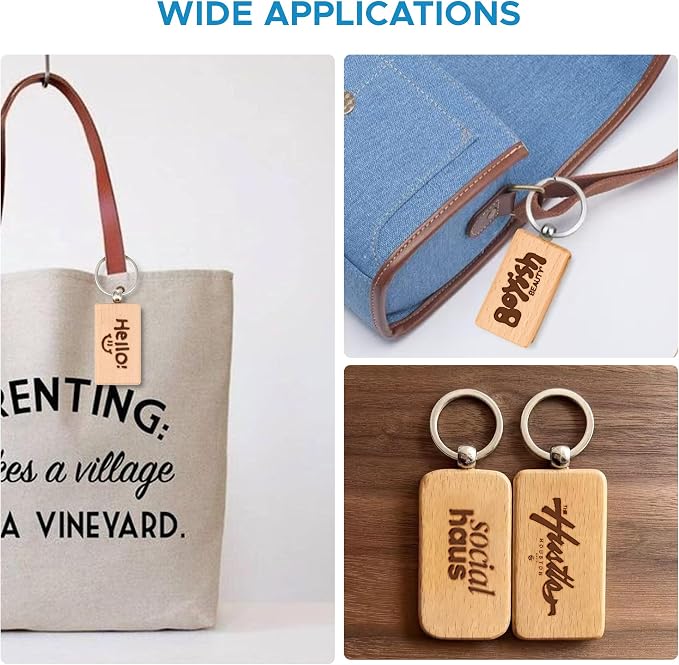 OMTech Wooden Keychain Blanks, Wood Key Chain Bulk, Unfinished Wooden Key Rings - Image 5