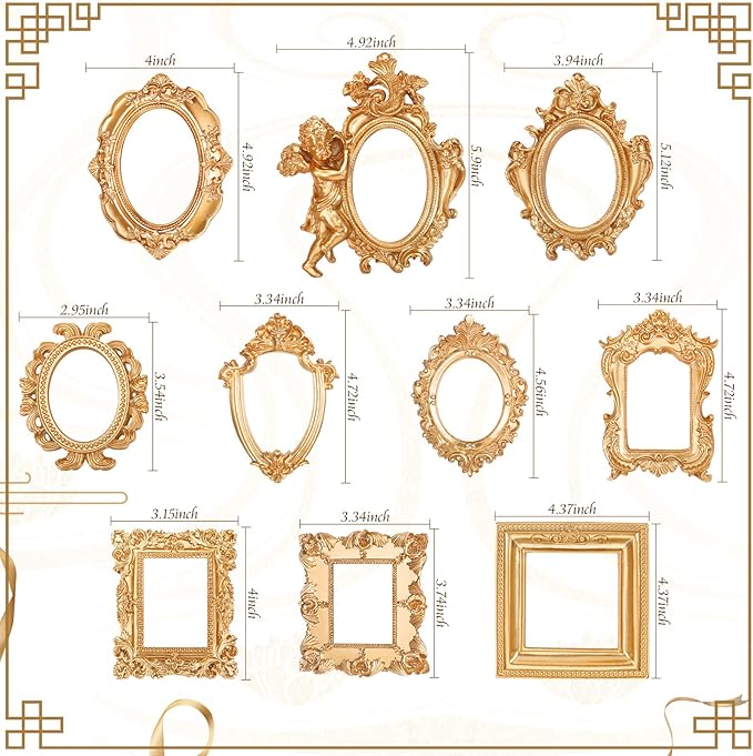 Yulejo 10 Pcs Vintage Gold Mini Frames Set, Baroque Victorian Ornate Decorative - Image 3