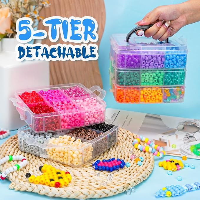 Gionlion 6000+ PCS Pony Beads 30 Assorted Colors Includes Glow in the Dark Bead - Image 3