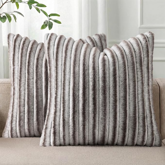 Pallene Faux Fur Plush Throw Pillow Covers 22x22 Set of 2, Luxury Soft Fluffy by PALLENE