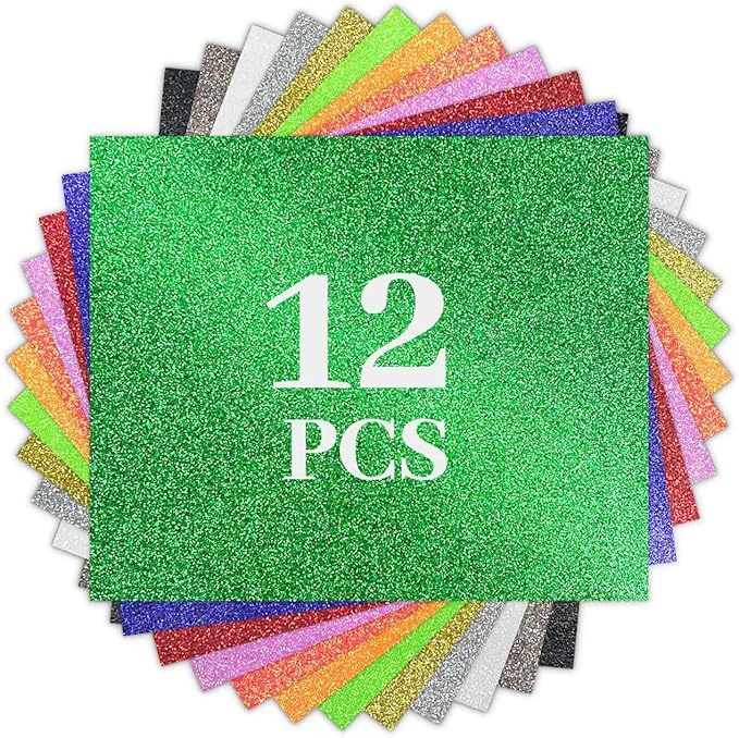 Glitter HTV Heat Transfer Vinyl Bundle -12 Pack 12”x 10" Glitter HTV Heat by Unknown