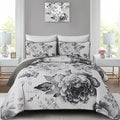WONGS BEDDING Grey Boho Floral Quilt Set King, 3 Pieces Elegant Gray Flower by WONGSBEDDING
