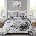 WONGS BEDDING Grey Boho Floral Quilt Set Queen, Elegant Gray Flower Bedspread by WONGSBEDDING