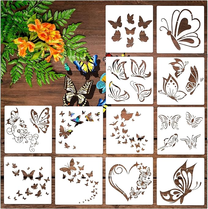 12 Pieces Butterfly Stencil Reusable Flying Butterfly Template Plastic Nature - Image 9
