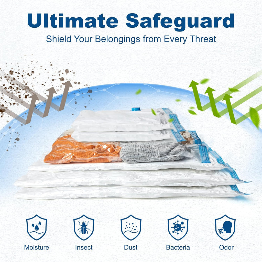 HOUSE DAY 10 Jumbo Vacuum Seal Bags For Clothing Travel, 80% Space Saving Travel Vacuum Bags with Electric Pump, Vacuum Storage Bags For Clothes, Comforters, Blankets, Moving, Reusable & Durable