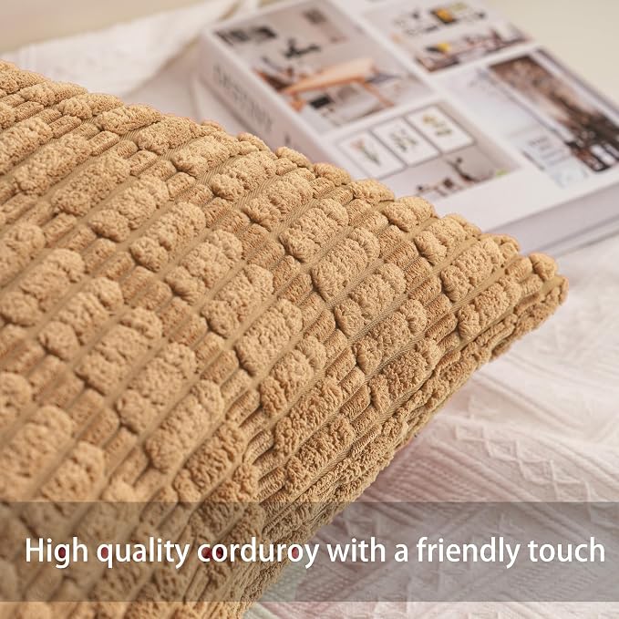 Aegero Pack of 2 Corduroy Decorative Throw Pillow Covers 16x16 Inch Soft - Image 2