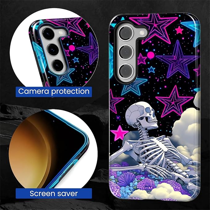 for Samsung Galaxy S23 Case, Skull Star Collage Pattern Glossy 2 in 1 - Image 6