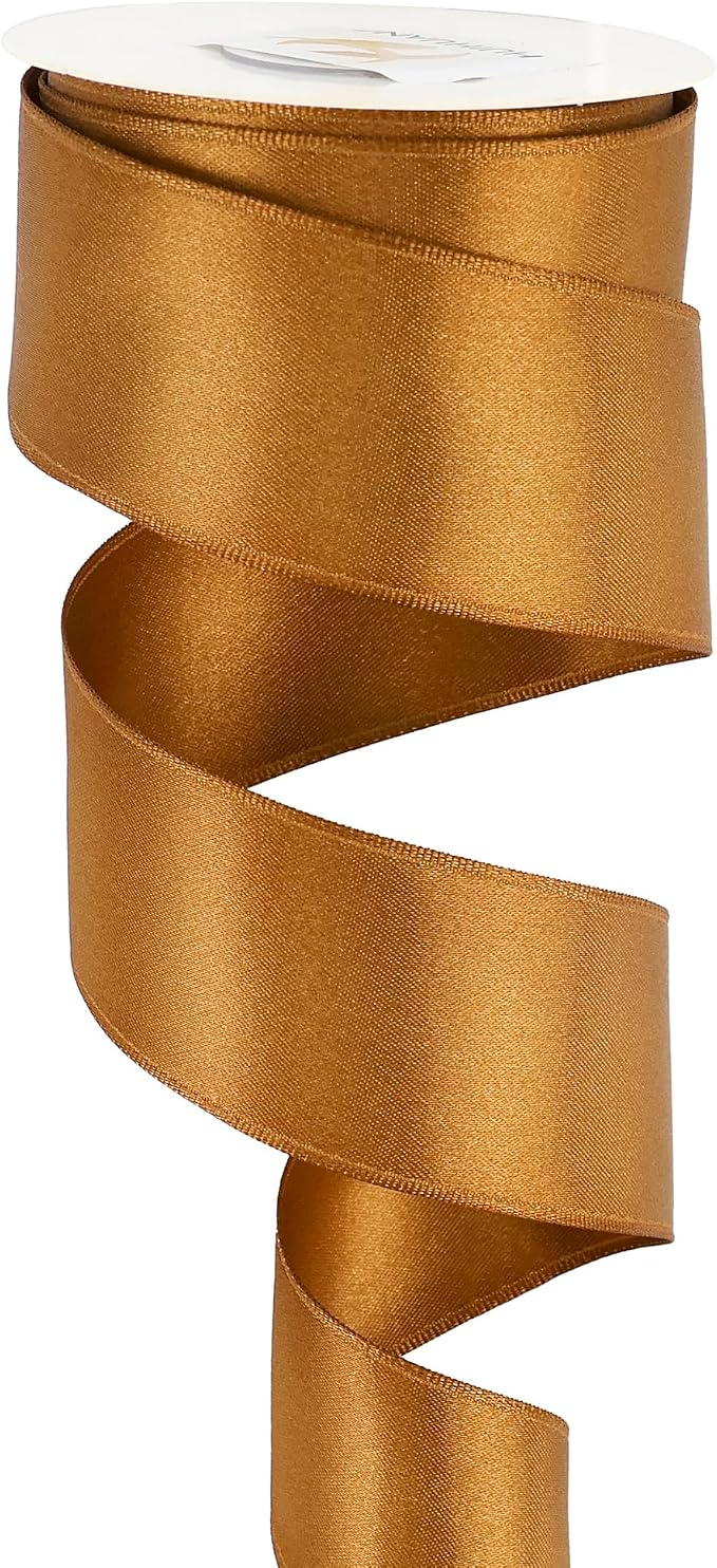 HUIHUANG Copper Satin Wired Ribbon 1-1/2 inch Copper Colored Wire Christmas - Image 6
