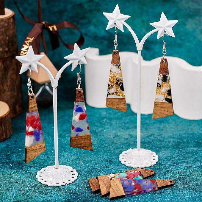 FASHEWELRY 16Pcs Trapezoid Resin Wood Charms Wooden Earring Blanks Geometry - Image 3