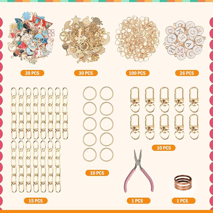 Starry 223Pcs Keychain Making Kit Bag Charm Kit 86 Charms 10 Keychain Clips - Image 2