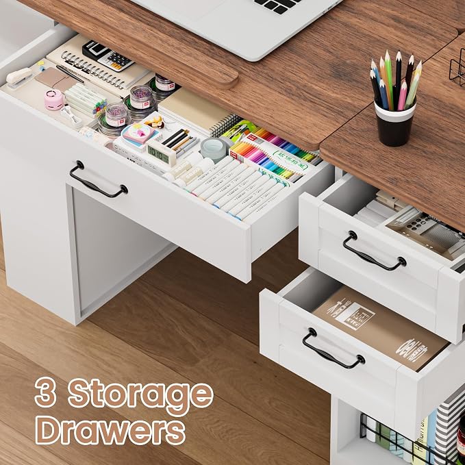 Drafting Table with Storage Cabinet & Drawers, Adjustable Drawing Desk with - Image 4