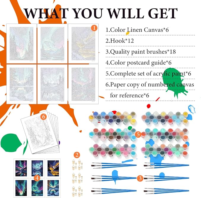 Fountor 6 Pack Paint by Numbers Kit - Image 4