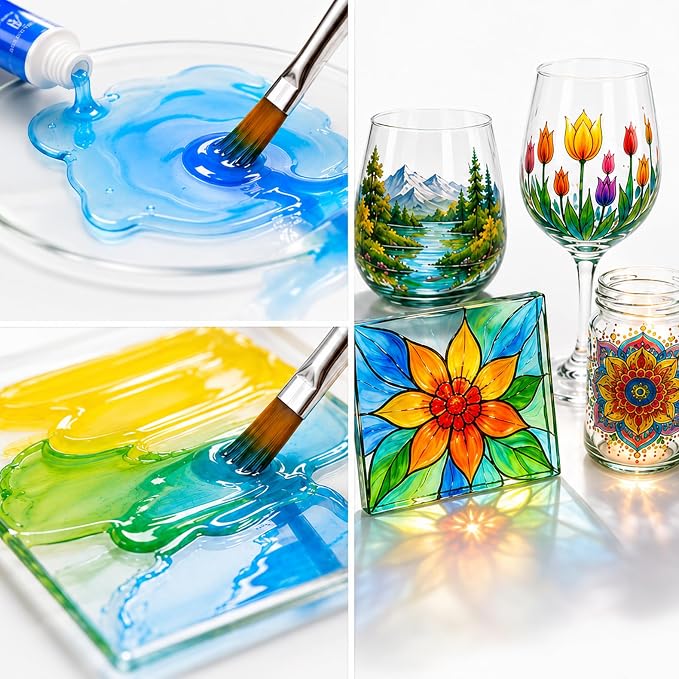Happlee Artist Grade Acrylic Glass Paint Stained Transparent Glass Window Paint - Image 2
