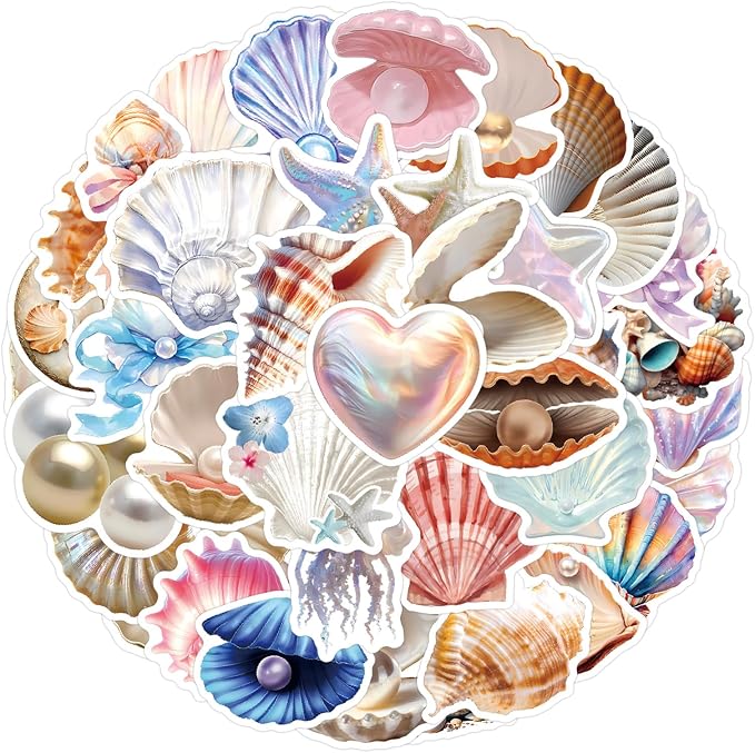 60PCS Sea Shell Stickers Aesthetic PET Transparent Conch Sticker Clamshell - Image 7