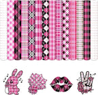 Tintnut Black Pink Plaid Permanent Vinyl, waterproof, easy peel & stick by Tintnut