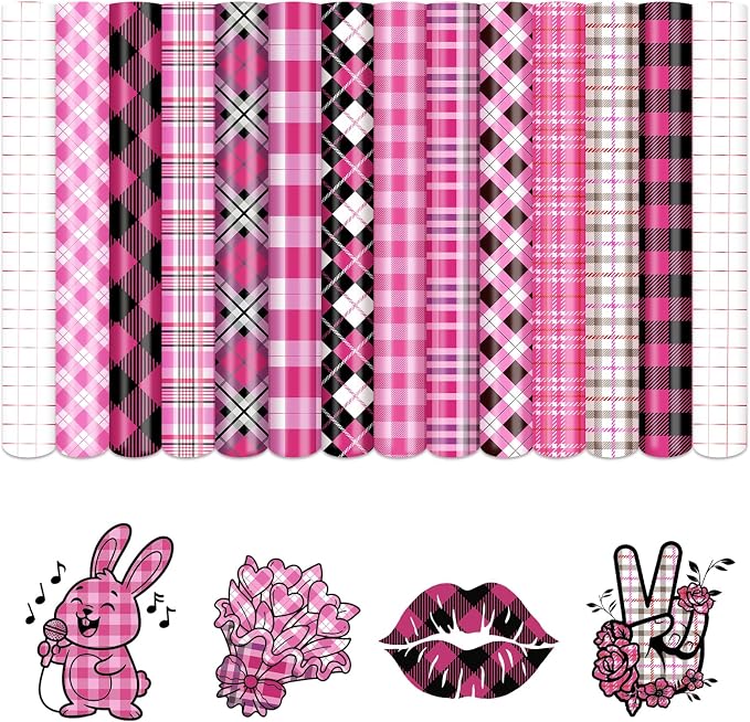 Tintnut Black Pink Plaid Permanent Vinyl, waterproof, easy peel & stick by Tintnut