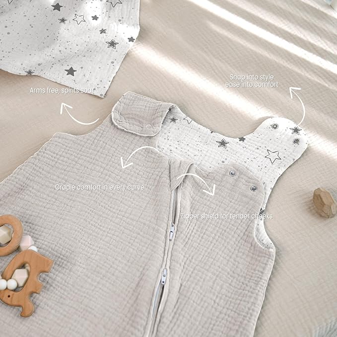 lulumoon Sleep Sack Muslin for Baby: Cotton Wearable Blanket for 3-9 Months - Soft Lightweight Ideal for Nursery Lounge Nighttime Naptime 6-12 Months