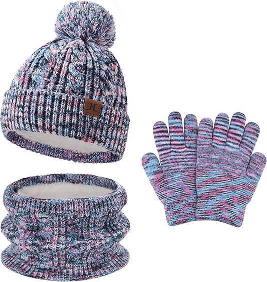 Kids Toddlers Winter Beanie Hats Gloves Neck Scarf Set Mittens Gifts for 0 6 12 Months 1 2 3 4-8 Year Old Baby Girls Boys