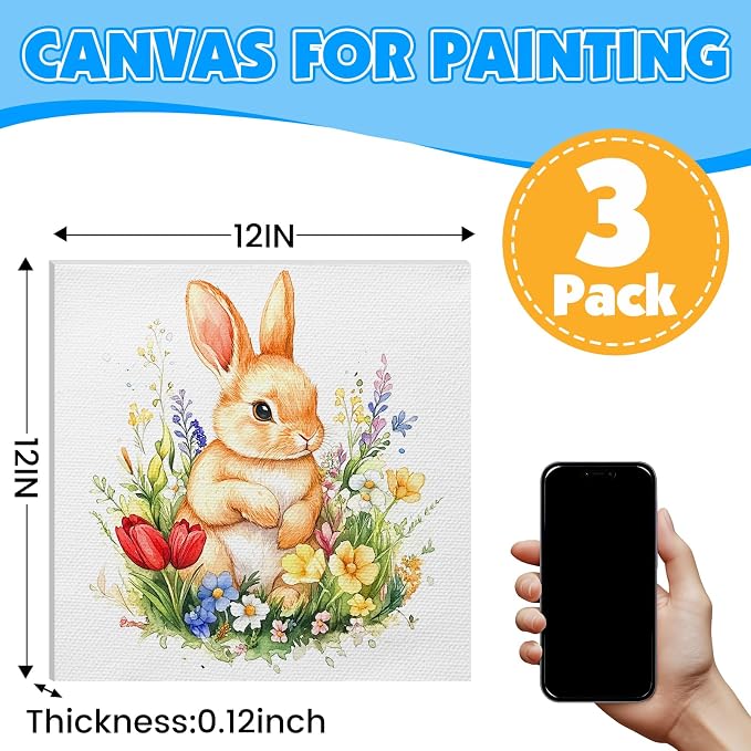 ESRICH Canvas for Painting, 3 Pack Square Canvas Boards for Painting 12x12 100% - Image 2
