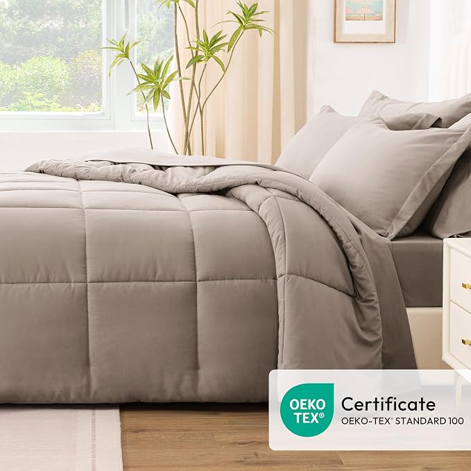 Love's cabin Queen Comforter Set Light Brown, 7 Pieces Queen Bed in a Bag - Image 5