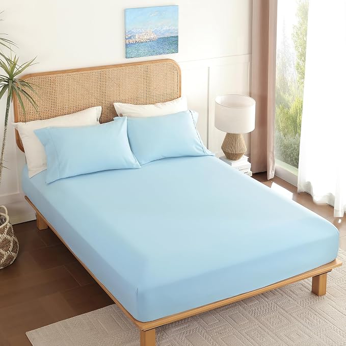 Queen Sheet Set 4 Pieces 16'' Deep Pocket Fitted Sheets Soft Breathable - Image 7
