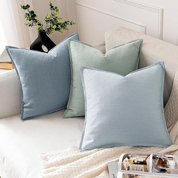 MIULEE Decorative Linen Euro Sham Pillow Covers 28x28 Inch Blue Grey Boho - Image 4