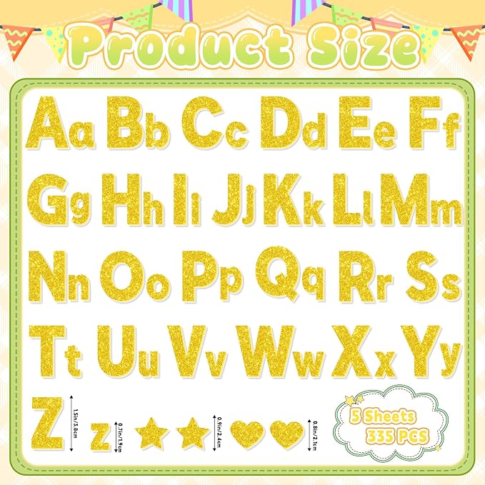 Glitter Foam Letter Stickers 335 Pcs Self-Adhesive Uppercase & Lowercase ABC - Image 2