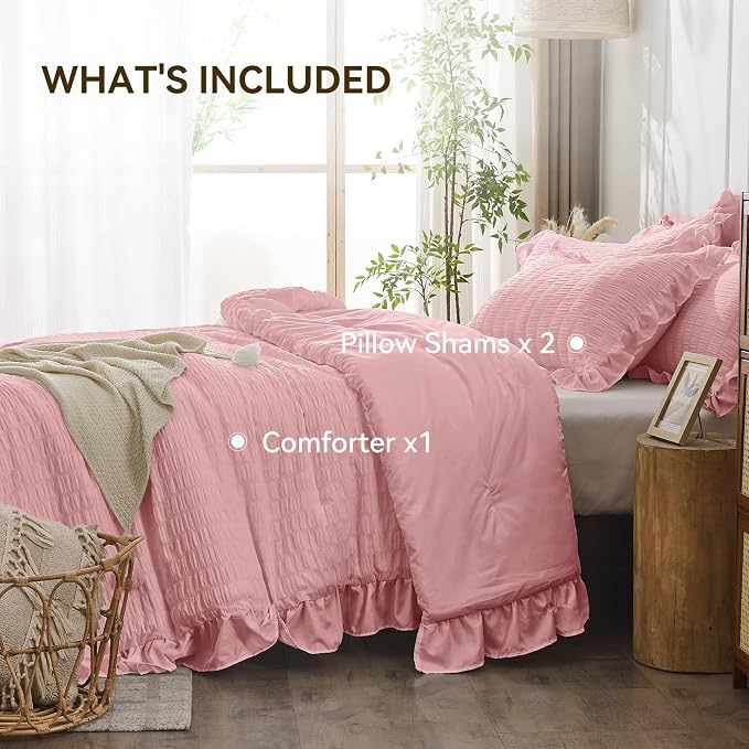 JOLLYVOGUE Pink Seersucker King Comforter Set, 3 Pieces Bed in a Bag Comforter - Image 5