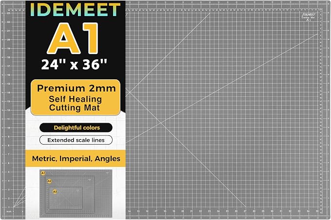 Premium 24" x 36" Large Self Healing Sewing Mat, 5-Ply Rotary Cutting Mat by IDEMEET