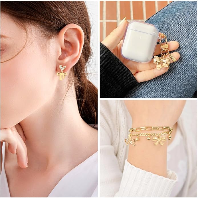FASHEWELRY Alloy Bowknot Charms Links Golden Bow Tie Connector Charms Metal Bow - Image 3