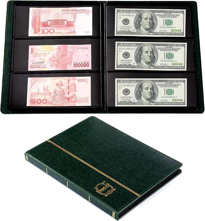Ettonsun Leather 60-Pocket Paper Money Album Currency Holders by Ettonsun