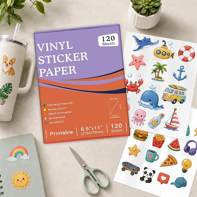 Aevdor 120-Sheet Glossy White Printable Vinyl Sticker Paper, Inkjet | Glossy - Image 6