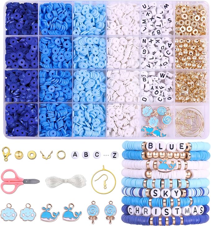 Wuollgess 3500 PCS Valentines Blue Clay Beads by Wuollgess