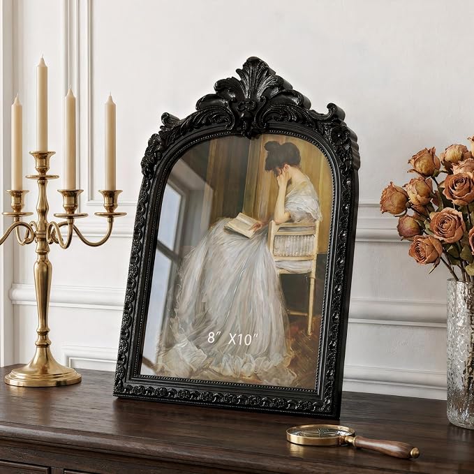 Cuspin 8x10 Black Picture Frame Vintage Frames, Ornate Arched Resin Photo Frame - Image 2