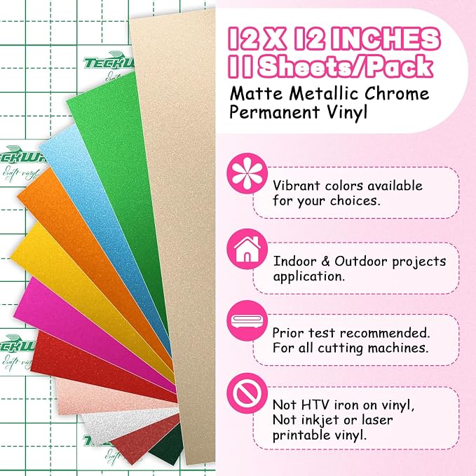 TECKWRAP Metallic Chrome Matte Adhesive Craft Vinyl Permanent Vinyl Sheets 12" - Image 2