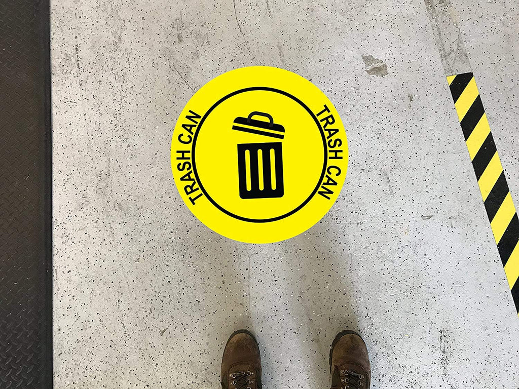 "Trash Can" Durable Laminated Vinyl Floor Sign- Sign by Graphical Warehouse- 5S Safety and Security Signage, Visual Communication Tool (16", Yellow/Black)
