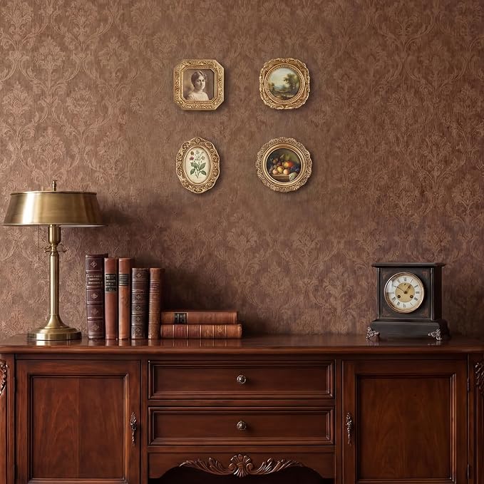 Qunclay Vintage Mini Picture Frames Set of 4, Round Rectangle Ornate Small - Image 6