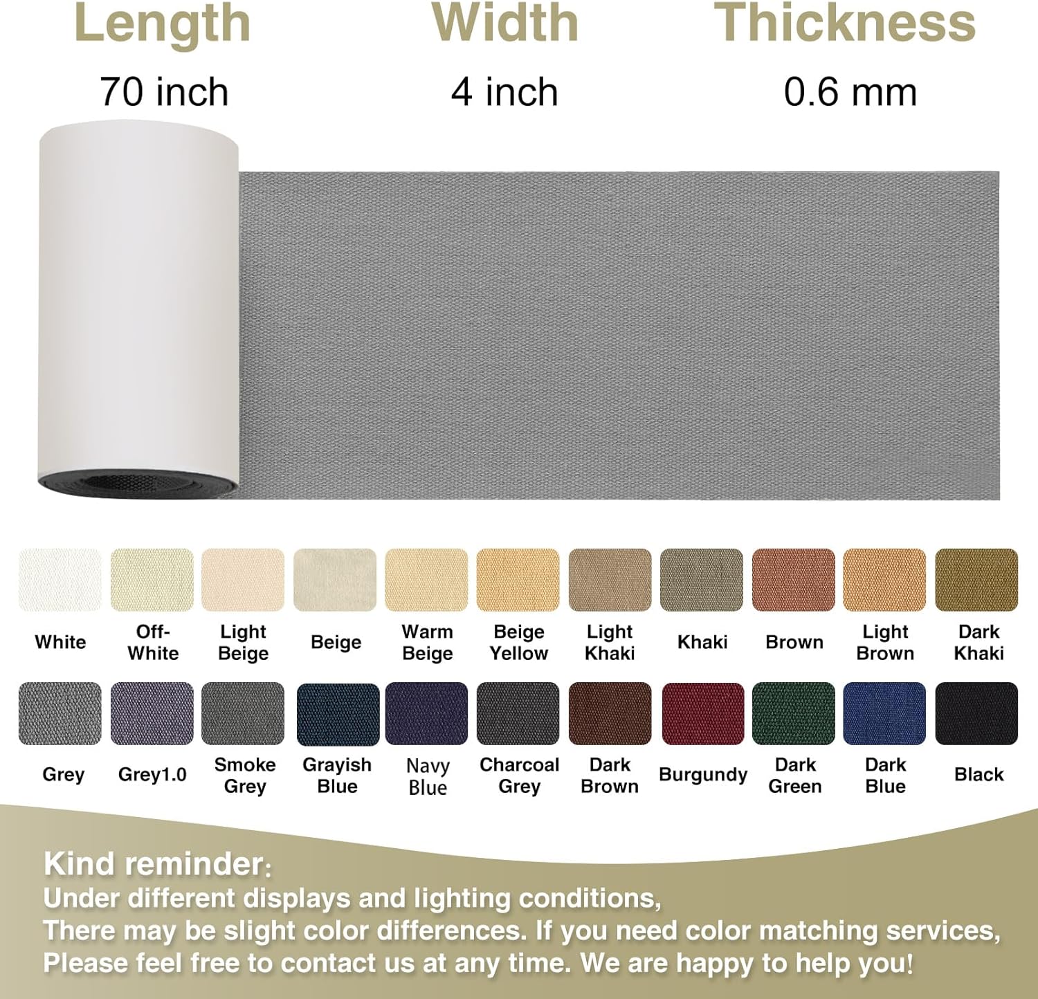 Canvas Repair Tape 4×70 Inch Waterproof Self-Adhesive Fabric Repair Patch for Repairing Boat Covers,Tents,Patio Umbrellas,Car Seats,Luggage,Sofas.(Smoky Grey)