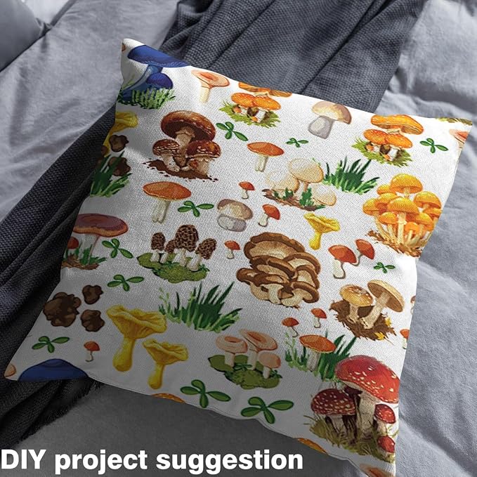Feelyou Mushroom Fabric by The Yard, Cute Mushrooms Botanical Plants Upholstery - Image 4