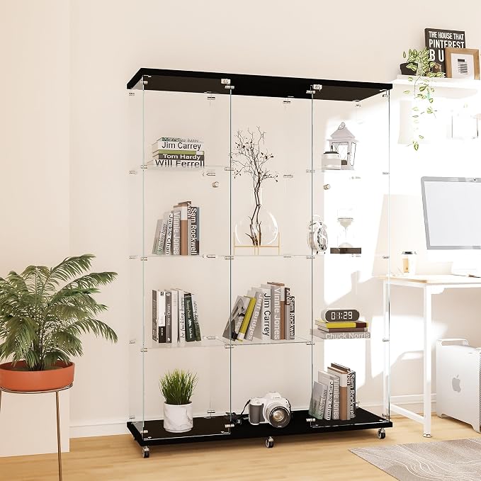 FLYMUHJIA Curio Cabinets with Glass Doors Modern Glass Shelves Tempered Glass - Image 2