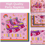 Qyeahkj 100 Pcs Roller Skating Party Plates and Napkins Set Pink Roller Skate - Image 4