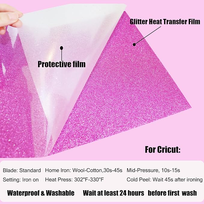 Glitter Heat Transfer Vinyl 12" x 5ft Pink Glitter Iron on Vinyl - Image 5