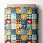 Patchwork Cotton Fabric Panel 61 x 36.6 Inches, Rustic Quilt Style Squares by FabricsTown