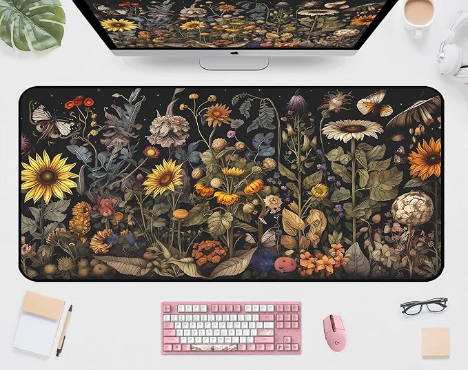 Retro Mouse Pad XXL， Flower Sunflower Plant Desk Mat, Long Computer Mat by Unknown