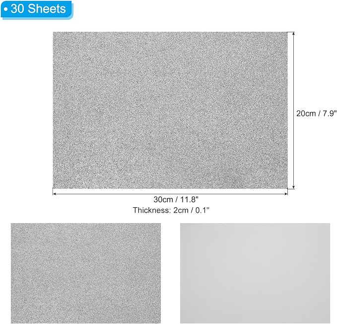 PATIKIL 30Sheets Gray EVA Glitter Foam Sheet 11.8 x 7.9 Inch 2mm Thick Sparkle - Image 2