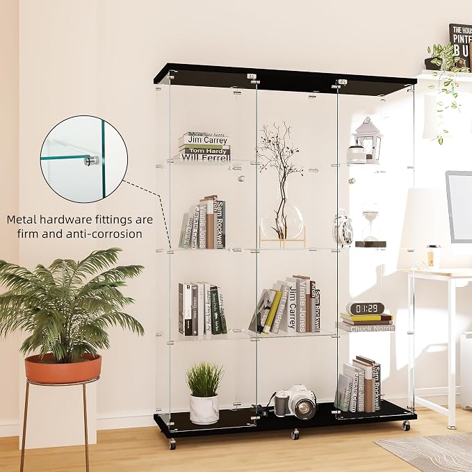 FLYMUHJIA Curio Cabinets with Glass Doors Modern Glass Shelves Tempered Glass - Image 8