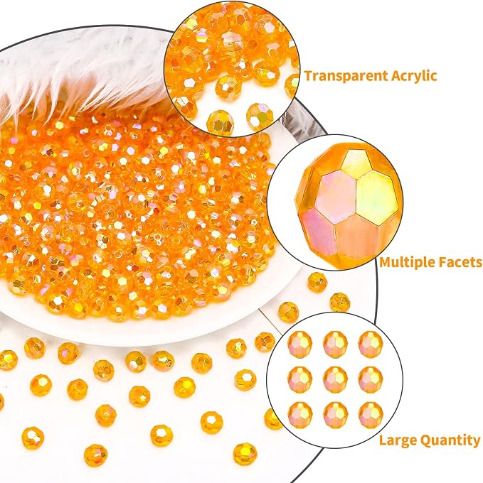 BONNY BOXX 500pcs 8mm Acrylic Faceted Round Crystal Beads Transparent Orange AB - Image 4