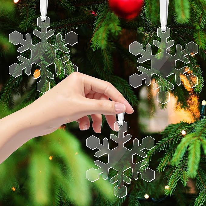 12 Pack Blank Snowflake Ornaments Christmas Hanging Ornaments Clear Acrylic - Image 2