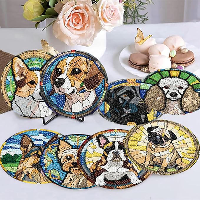 8 Pack Diamond Art Coasters, Dog Animal Diamond Painting Coasters Kits | Dog - Image 5