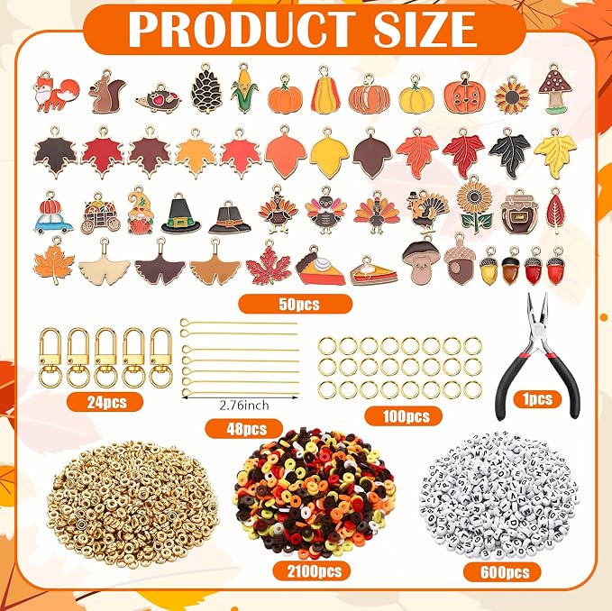 Tondiamo 2823 Pcs Thanksgiving Bead Keychain DIY Craft Making Kit Autumn Leaf - Image 2